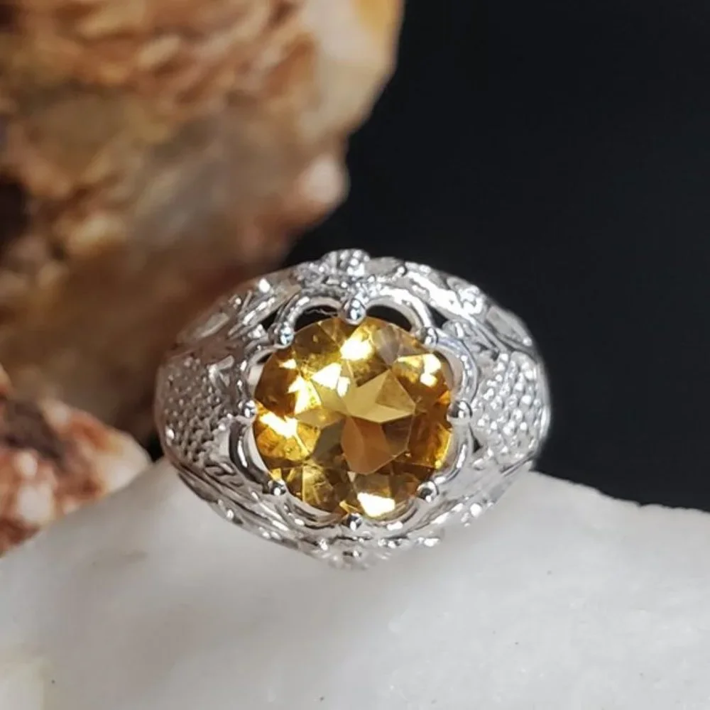Sterling 925 Silver Ring Natural Citrine Gem Luxury Gift for Woman